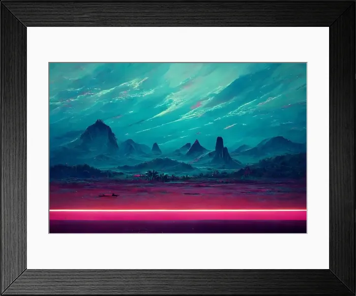 Framed Print : abstract synthwave neon night background, neural network generated art