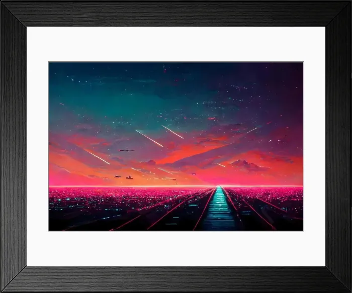 Framed Print : abstract synthwave neon night background, neural network generated art Framed Print : abstract synthwave neon night background, neural network generated art