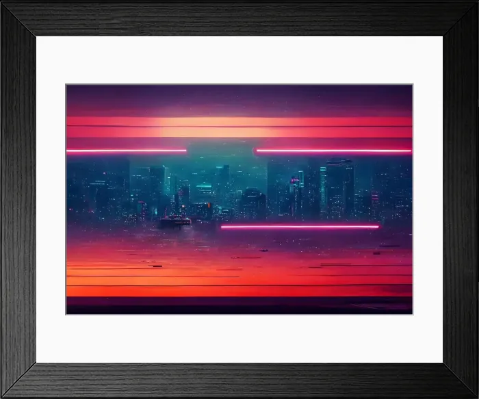 Framed Print : abstract synthwave neon night background, neural network generated art Framed Print : abstract synthwave neon night background, neural network generated art