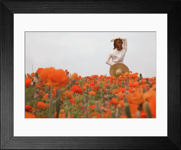 Framed Print : red haired woman in orange flowers Framed Print : red haired woman in orange flowers