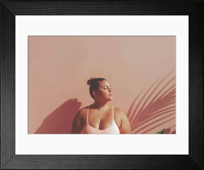 Framed Print : Hispanic Woman in Sport Bra with Pink Background Framed Print : Hispanic Woman in Sport Bra with Pink Background