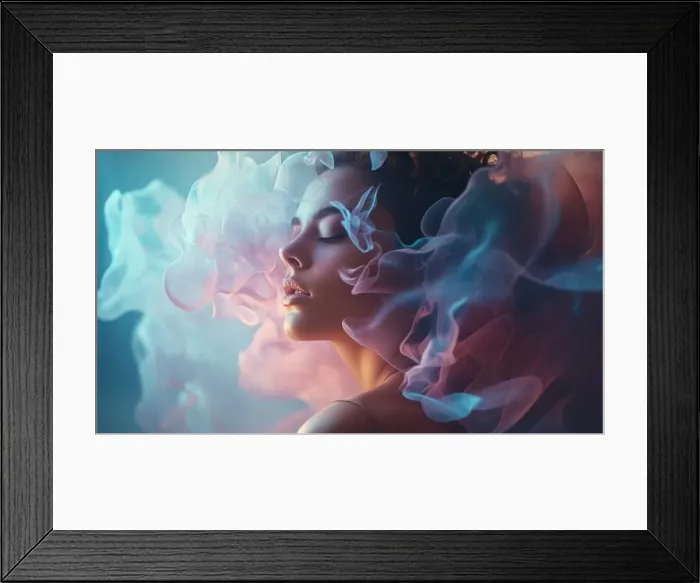 Framed Print : Subtle gradients merging softly, forming an abstract and serene visual. woman's face Generative AI Framed Print : Subtle gradients merging softly, forming an abstract and serene visual. woman's face Generative AI