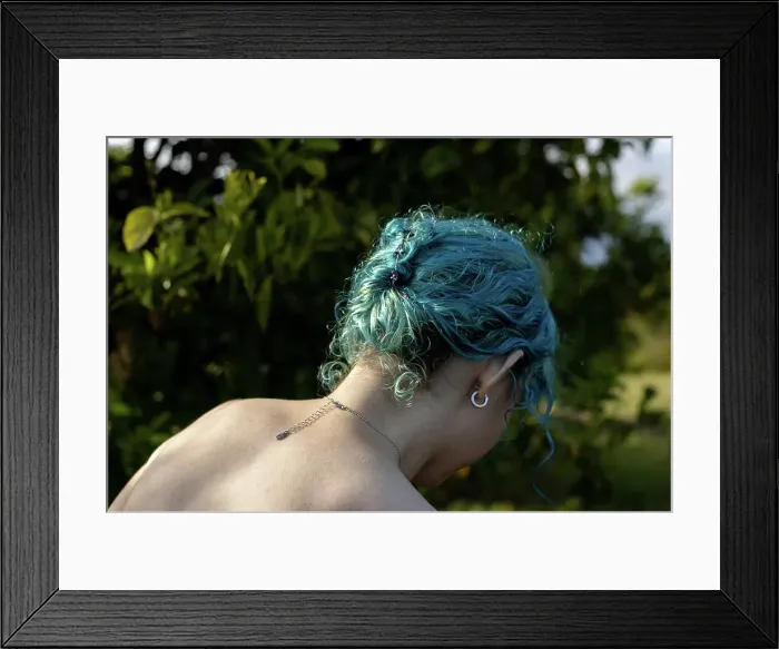 Framed Print : Bare Back Of Blue Haired Girl Wearing Necklace Framed Print : Bare Back Of Blue Haired Girl Wearing Necklace