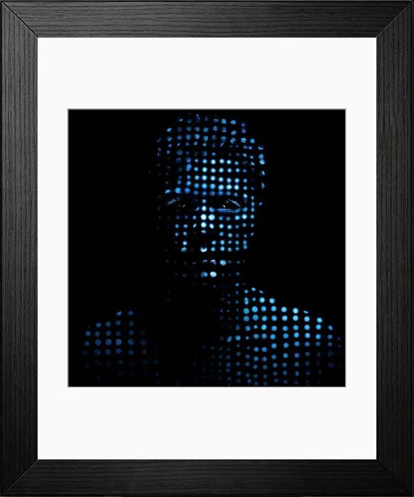 Framed Print : Portrait of a man made by blue dots Framed Print : Portrait of a man made by blue dots