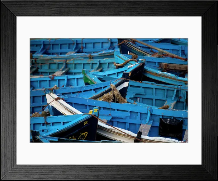 Framed Print : Morocco - blue boats