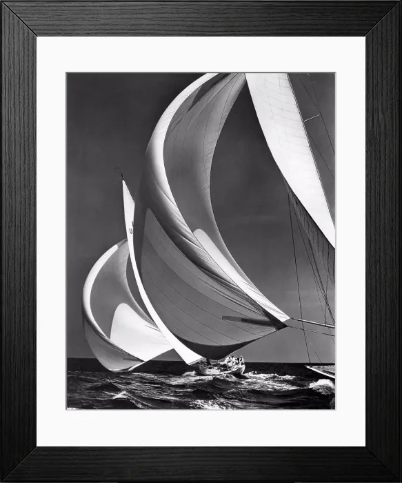 Framed Print : Ocean: c. 1940's. Two sailboats racing with their spinakers on a reach Framed Print : Ocean: c. 1940's. Two sailboats racing with their spinakers on a reach