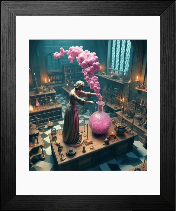 Framed Print : artisan perfume elixir potion maker pharmacist preparing product in medieval steampunk laboratory Framed Print : artisan perfume elixir potion maker pharmacist preparing product in medieval steampunk laboratory