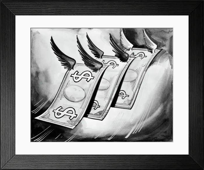 Framed Print : False Money With Wings Flying Away Framed Print : False Money With Wings Flying Away
