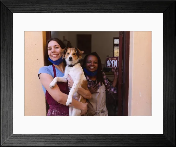 Framed Print : Portrait of caucasian and mixed race women at pottery studio Framed Print : Portrait of caucasian and mixed race women at pottery studio