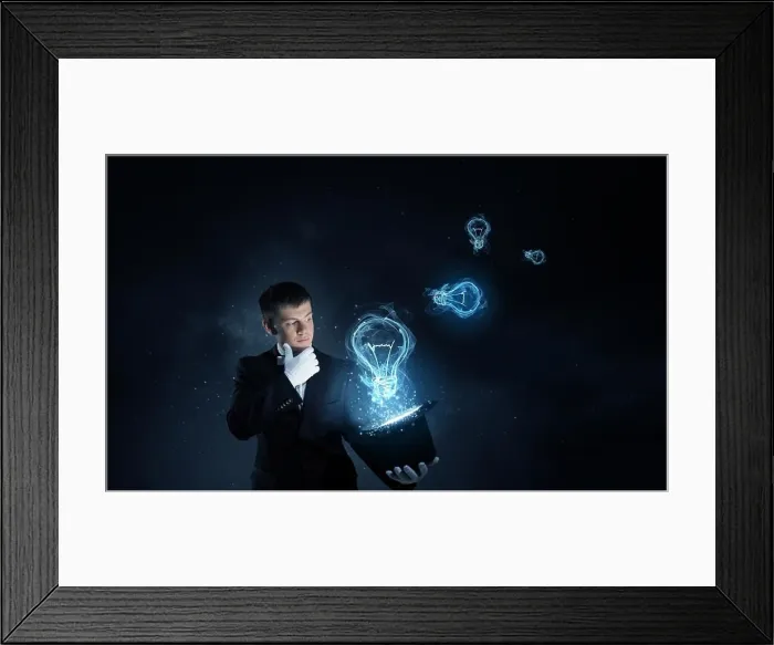 Framed Print : Man magician with cylinder hat. Young cheerful businessman making tricks with magic hat Framed Print : Man magician with cylinder hat. Young cheerful businessman making tricks with magic hat