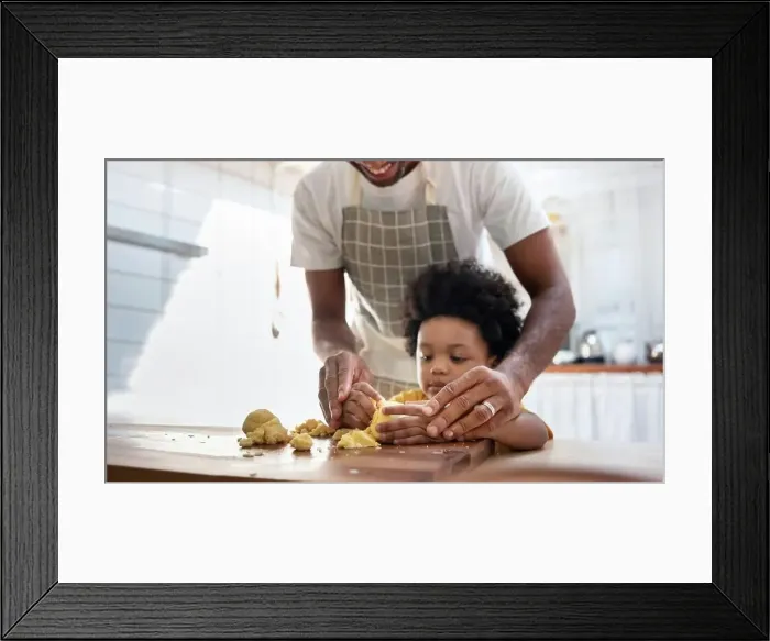 Framed Print : Black family having fun prepare bakery together at home