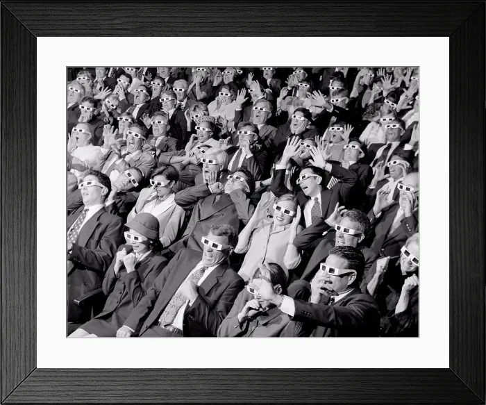 Framed Print : High angle view of group of spectators sitting in a movie theater wearing 3-D glasses Framed Print : High angle view of group of spectators sitting in a movie theater wearing 3-D glasses