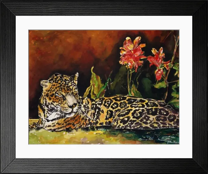 Framed Print : Jaguar in the Water, 2000, John Bunker (20th C. / American), Watercolor Framed Print : Jaguar in the Water, 2000, John Bunker (20th C. / American), Watercolor
