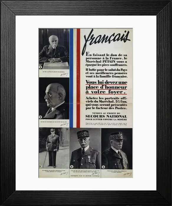 Framed Print : Marshall Philippe Petain appeals to the people of France on a Vichy French propaganda poster issued during World War