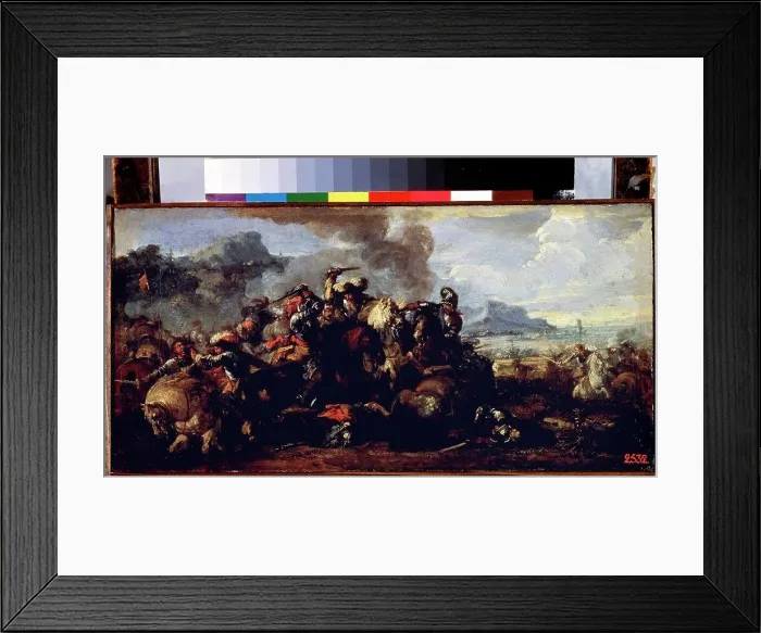 Framed Print : Battle by Jacques Courtois, oil on canvas, 1621-1676, Russia, St. Petersburg, State Hermitage, 25x52
