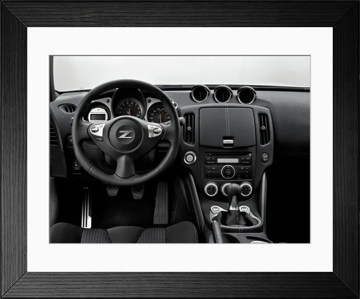 Framed Print : 2010 Nissan 370Z Coupe interior view with wheel and dash Framed Print : 2010 Nissan 370Z Coupe interior view with wheel and dash
