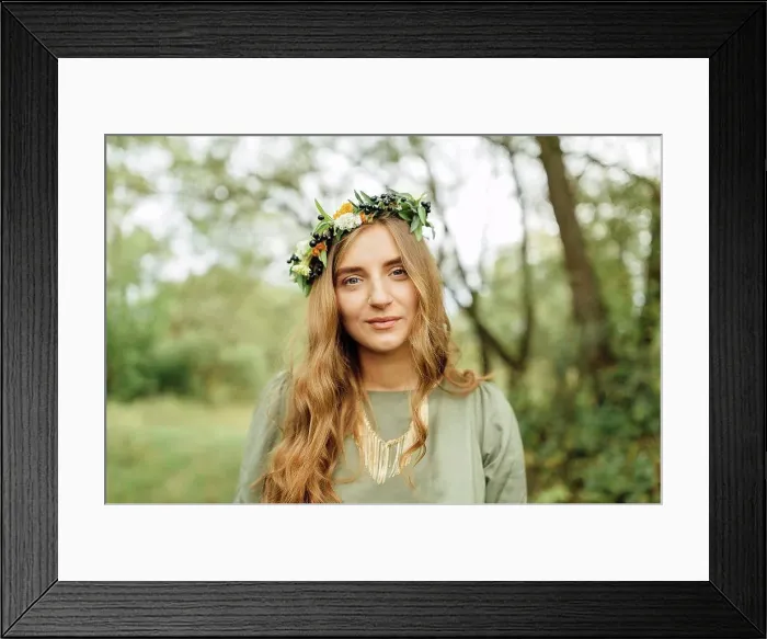 Framed Print : Middle Eastern woman wearing flower crown in woods Framed Print : Middle Eastern woman wearing flower crown in woods