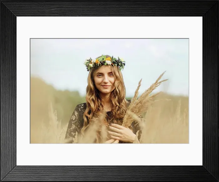 Framed Print : Middle Eastern woman wearing flower crown holding wheat Framed Print : Middle Eastern woman wearing flower crown holding wheat
