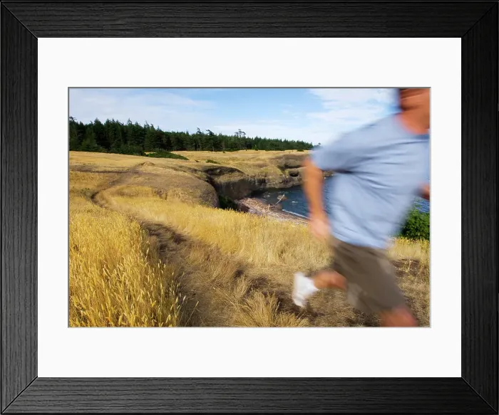 Framed Print : Blurred runner on trail, Hornby Island at Helliwell Park, Gulf Islands British Columbia, Canada Framed Print : Blurred runner on trail, Hornby Island at Helliwell Park, Gulf Islands British Columbia, Canada