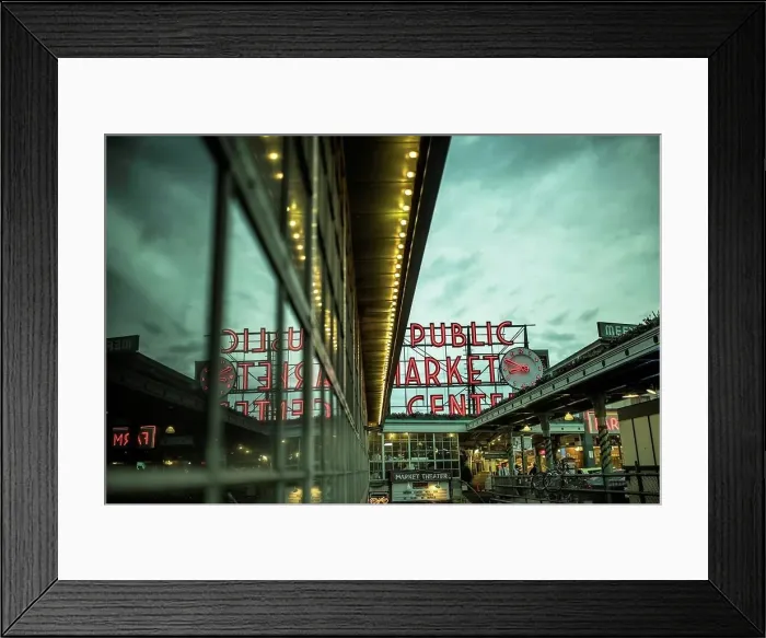 Framed Print : Pike Place Market at dusk, Seattle, Washington, USA Framed Print : Pike Place Market at dusk, Seattle, Washington, USA