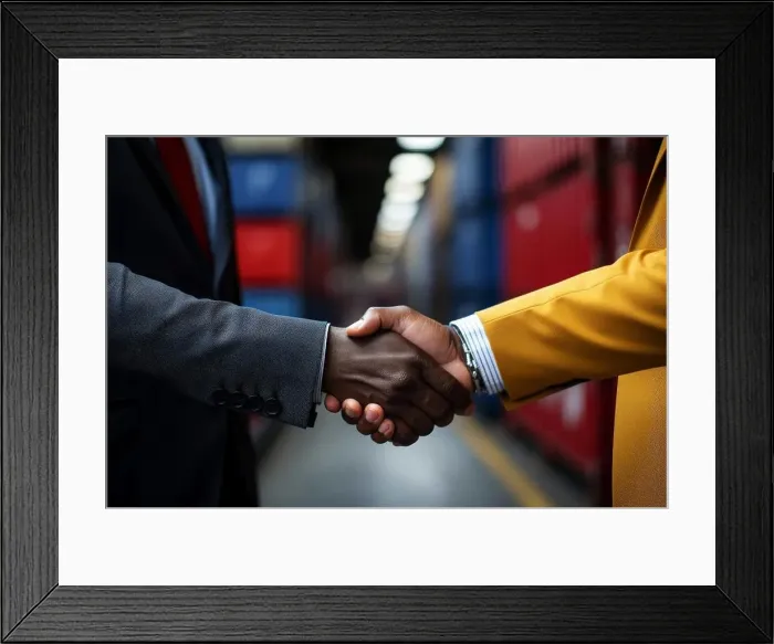 Framed Print : businessman handshake of business deal with logistic. Generative AI Framed Print : businessman handshake of business deal with logistic. Generative AI