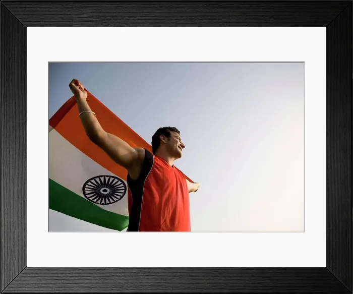 Framed Print : Man holding the national flag, INDEPENDENCE DAY Framed Print : Man holding the national flag, INDEPENDENCE DAY
