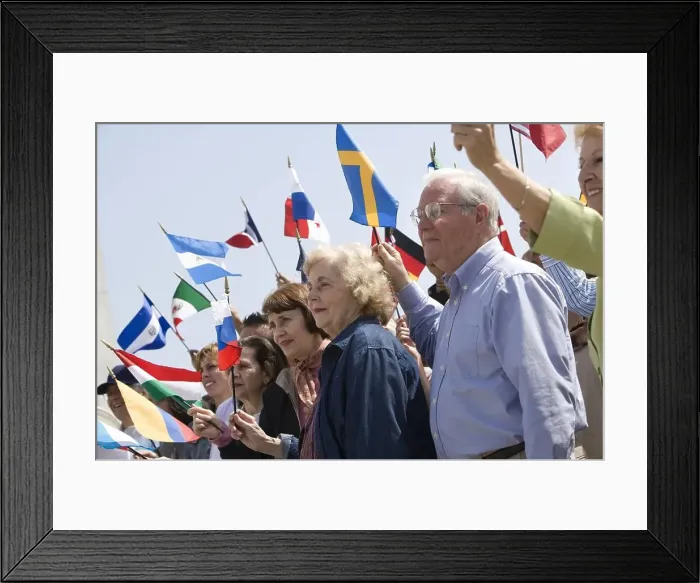 Framed Print : Crowd holding up National flags Framed Print : Crowd holding up National flags