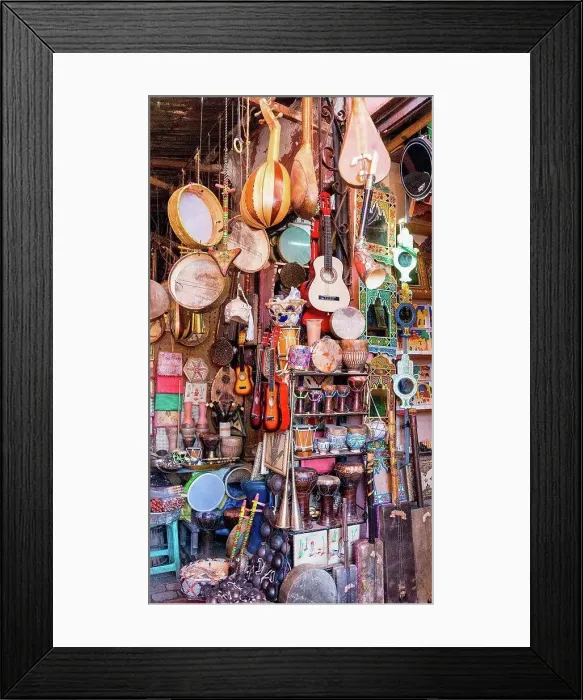 Framed Print : Shop full of traditional musical instruments, Marrakech, Morocco Framed Print : Shop full of traditional musical instruments, Marrakech, Morocco