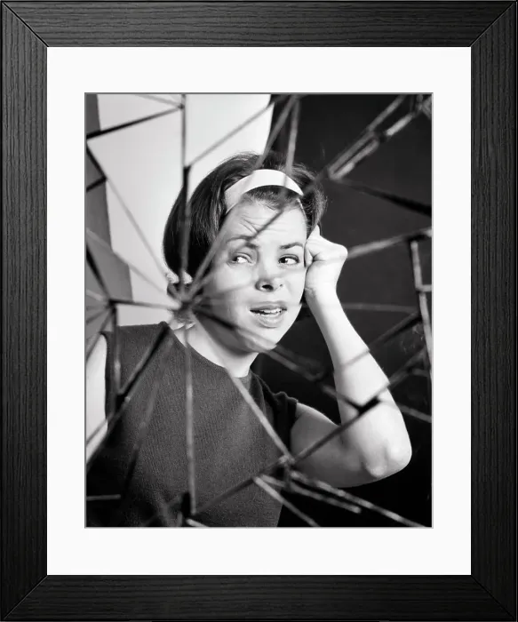 Framed Print : 1960s COMPOSITE IMAGE UPSET WOMAN BROKEN MIRROR Framed Print : 1960s COMPOSITE IMAGE UPSET WOMAN BROKEN MIRROR