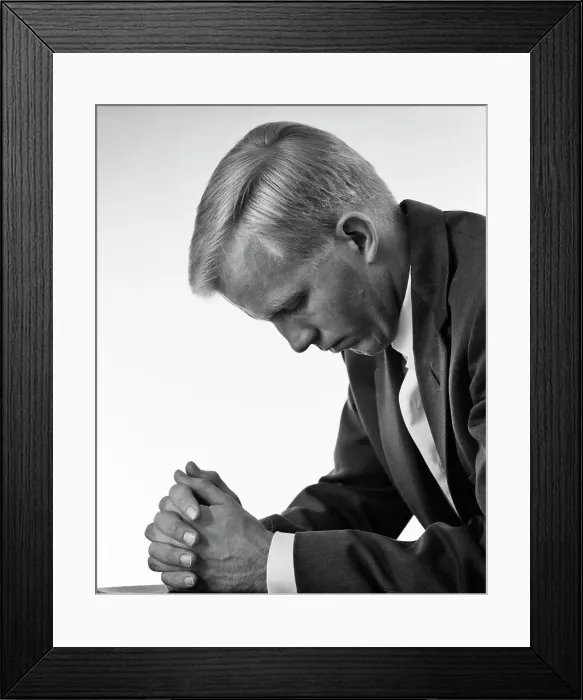 Framed Print : 1960s RELIGIOUS BLOND MAN WEARING COAT AND TIE KNEELING HEAD BOWED HANDS CLASPED IN PRAYER Framed Print : 1960s RELIGIOUS BLOND MAN WEARING COAT AND TIE KNEELING HEAD BOWED HANDS CLASPED IN PRAYER