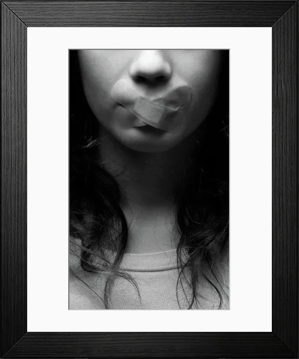 Framed Print : Silenced teenage girl, conceptual image Framed Print : Silenced teenage girl, conceptual image