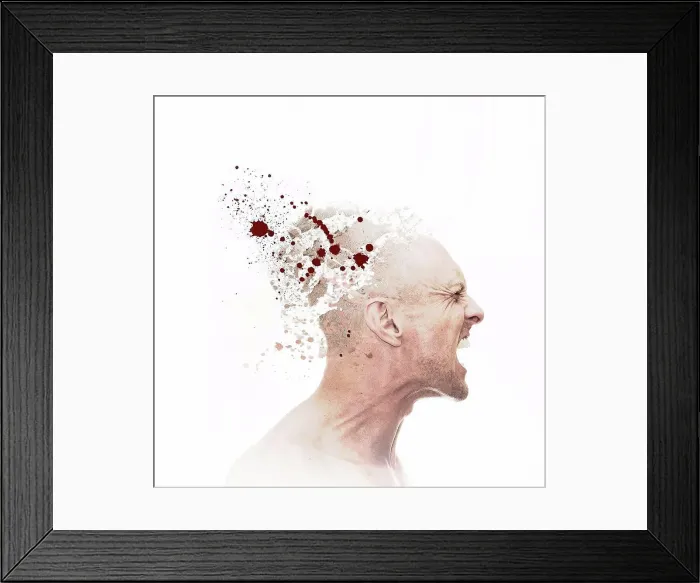 Framed Print : Caucasian man with exploding head Framed Print : Caucasian man with exploding head