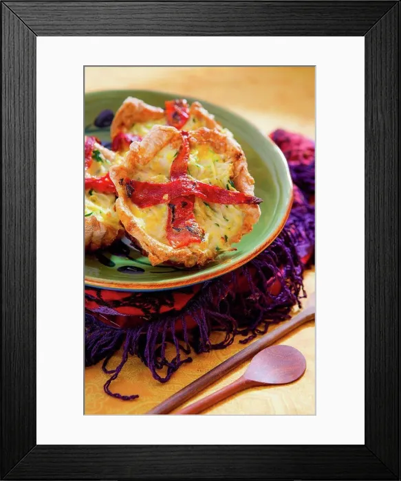 Framed Print : Plate of quiches on placemat Framed Print : Plate of quiches on placemat