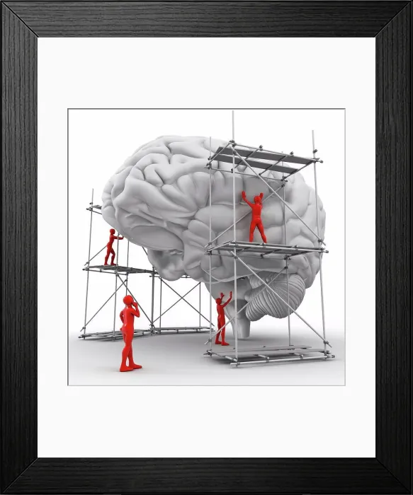 Framed Print : Brain with workers, mental health Framed Print : Brain with workers, mental health