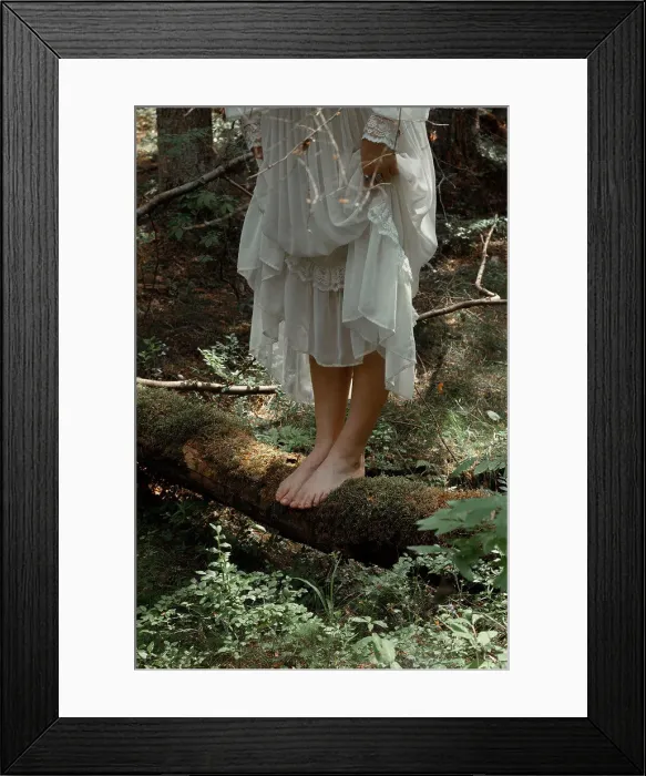 Framed Print : Nature, dress, forest, bare feet, moss