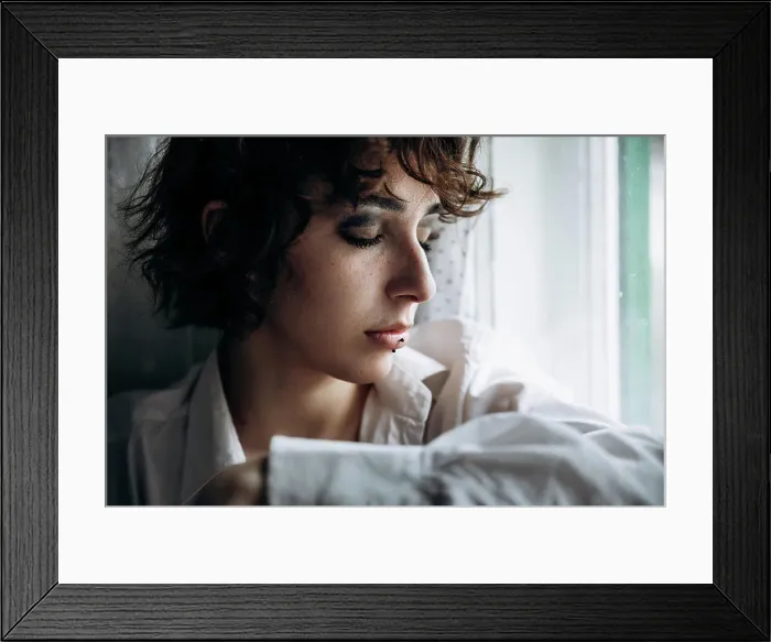 Framed Print : girl at the window in an old house Framed Print : girl at the window in an old house