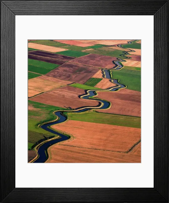 Framed Print : UK, Lytham St. Annes, Aerial view of river meandering through fields Framed Print : UK, Lytham St. Annes, Aerial view of river meandering through fields
