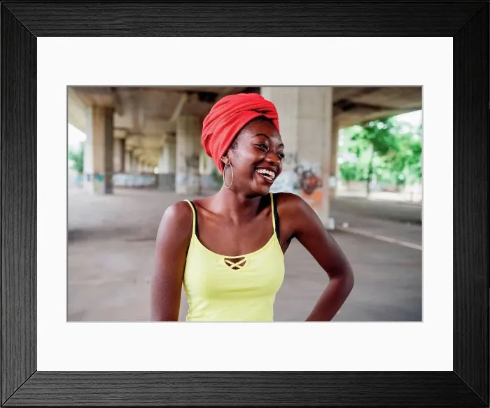 Framed Print : Woman with red turban in city Framed Print : Woman with red turban in city