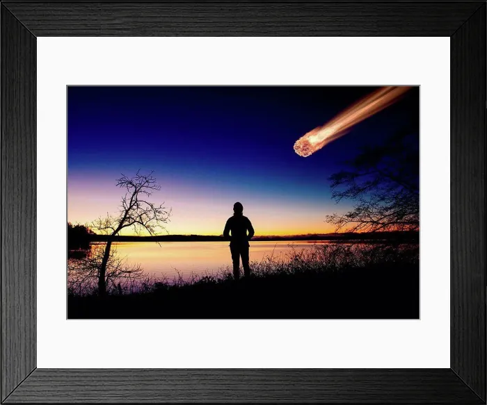 Framed Print : Silhouette of adult watching meteor falling in night sky Framed Print : Silhouette of adult watching meteor falling in night sky