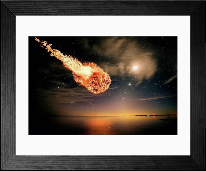 Framed Print : Meteor falling through starry night sky over water Framed Print : Meteor falling through starry night sky over water