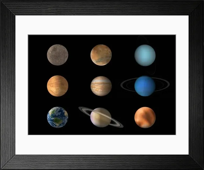 Framed Print : Digital Illustration of the Nine Planets of Our Solar System Framed Print : Digital Illustration of the Nine Planets of Our Solar System
