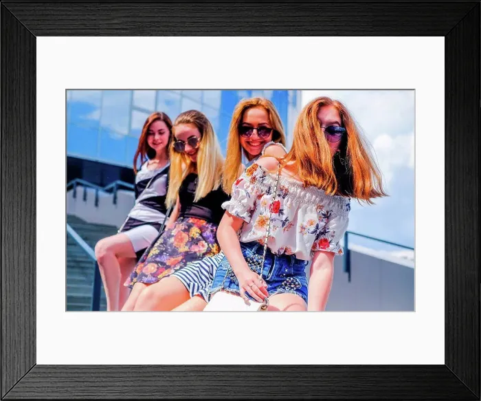 Framed Print : Friends sitting on staircase Framed Print : Friends sitting on staircase