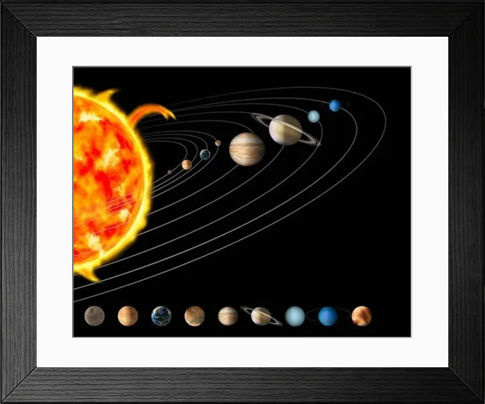 Framed Print : Digital Illustration of the Sun and Nine Planets of Our Solar System Framed Print : Digital Illustration of the Sun and Nine Planets of Our Solar System