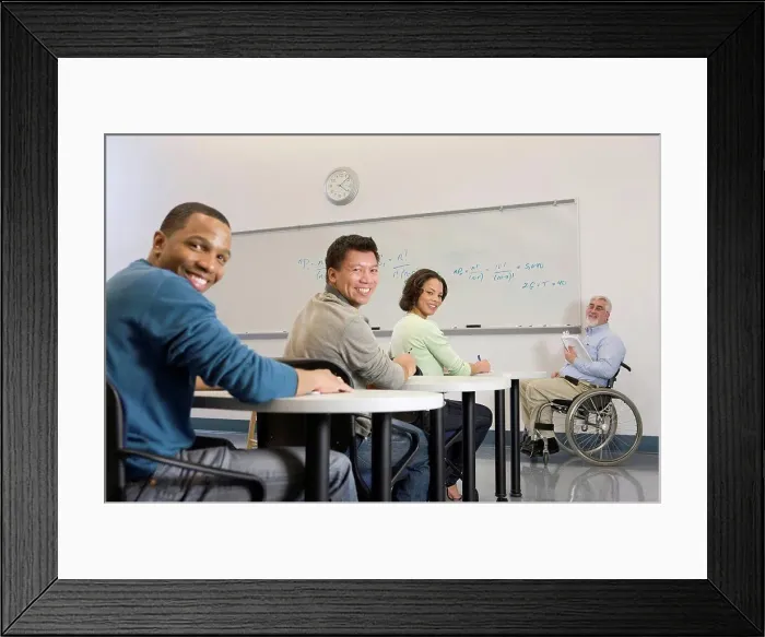 Framed Print : University professor with Muscular Dystrophy and students in a classroom Framed Print : University professor with Muscular Dystrophy and students in a classroom