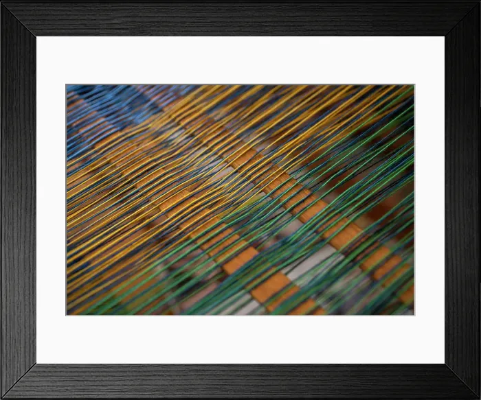 Framed Print : Close up green and yellow thread on loom Framed Print : Close up green and yellow thread on loom