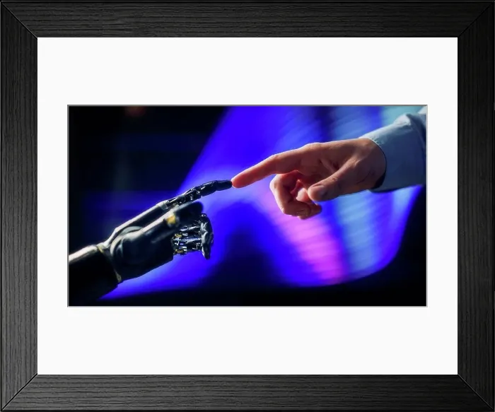 Framed Print : Human and AI cooperation, conceptual image Framed Print : Human and AI cooperation, conceptual image