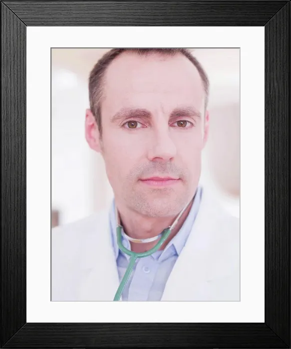 Framed Print : a male medic with brown hair, brown eyes