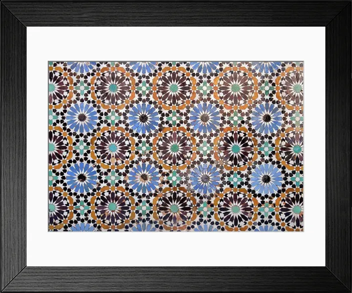 Framed Print : Full frame shot of mosaic tiles at Ben Youssef Madrasa, Marrakesh, Morocco Framed Print : Full frame shot of mosaic tiles at Ben Youssef Madrasa, Marrakesh, Morocco