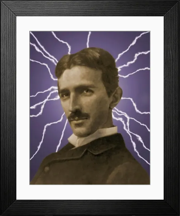 Framed Print : Photo Illustration of Nikola Tesla and Electricity