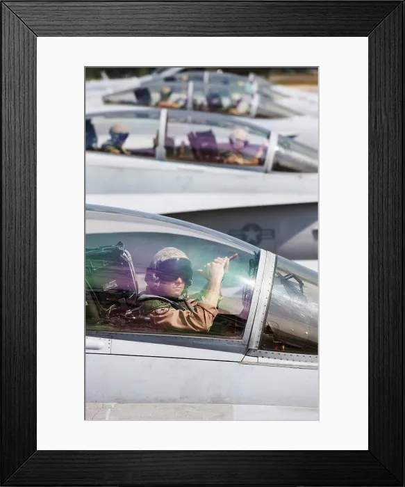 Framed Print : Malaysia, Kuantan Air Base, United States Marine Corps aviators in cockpits of F / A-18D Hornets